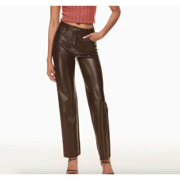 Wilfred the Melina Pant High-Waisted Vegan Leather Pants Rich Mocha Brown 6